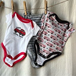 Baby Elements 3 Firetruck Themed Bodysuits 0-3M
